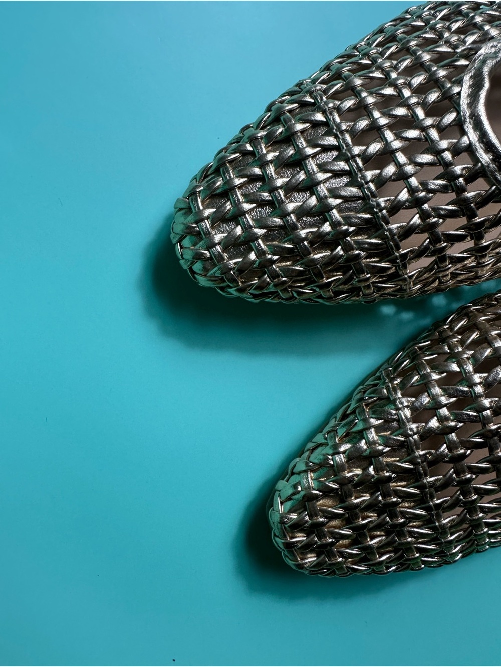 BAMBOO Metallic Woven Pointed Toe Flats - Silver - Picture 13 of 15